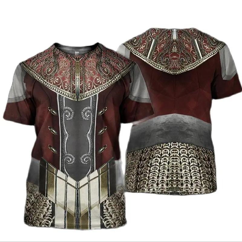 Knight Armor Cosplay T-shirt Men's Clothing 3D Print Casual Fashion O-neck Short Sleeve T Shirts Streetwear samurai armor Tees
