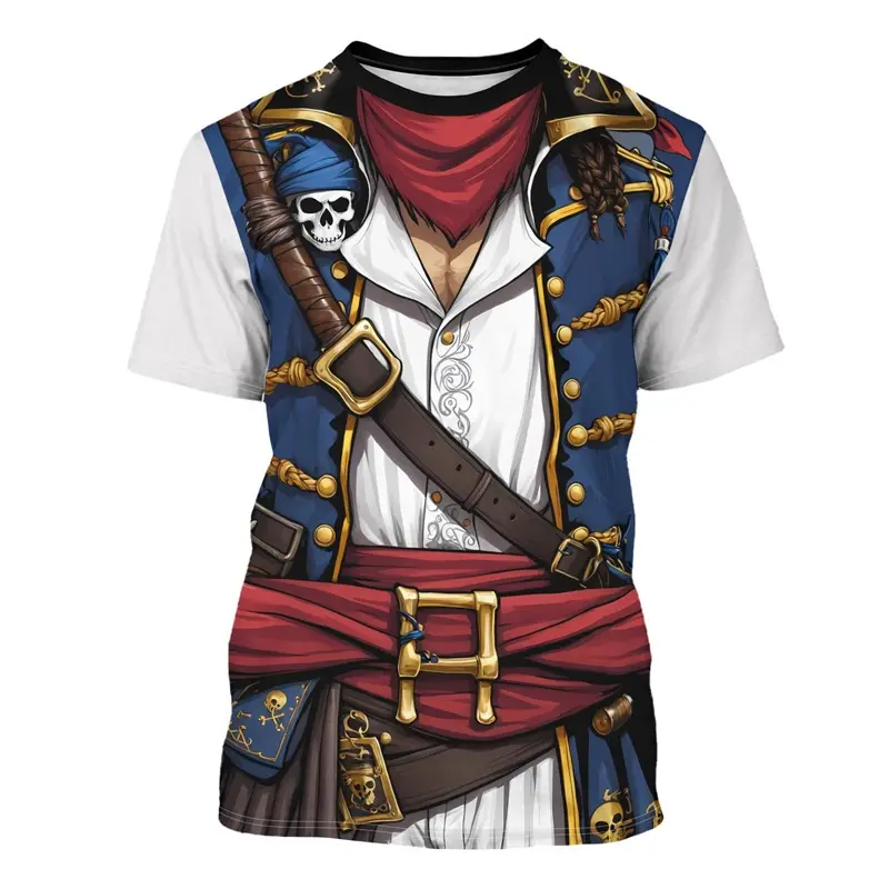 Role Play Funny 3D Print Fake T-shirt Round Neck Casual Short Sleeve T Shirts Fun Cosplay Pirate Captain Graphic Fashion New Tee