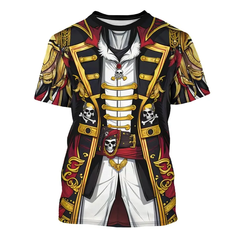 Role Play Funny 3D Print Fake T-shirt Round Neck Casual Short Sleeve T Shirts Fun Cosplay Pirate Captain Graphic Fashion New Tee