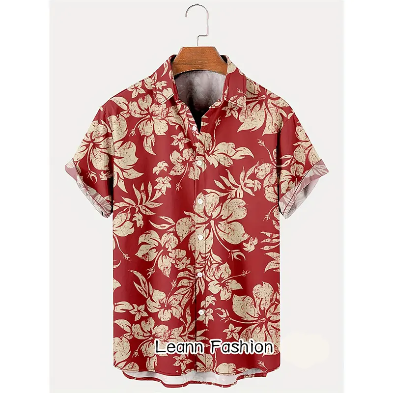 Bohemian Cartoon Daisy Pattern Leisure Shirts For Men Short Sleeve Holiday Beach Loose Button Shirt Summer Fashion Lapel Blouse