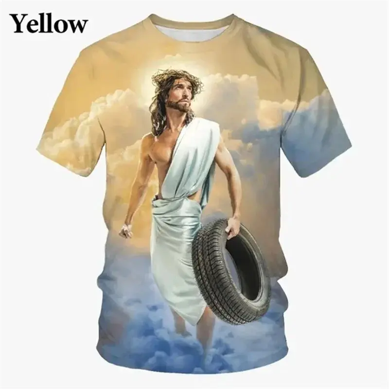 Jesus Funny Prank T-shirt For Men's Clothing Personality Trend Oversized Ugshirts Hip Hop Street Fashion Kids Tee Top 2025 New