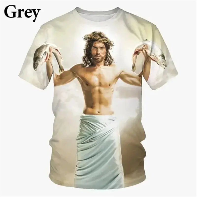 Jesus Funny Prank T-shirt For Men's Clothing Personality Trend Oversized Ugshirts Hip Hop Street Fashion Kids Tee Top 2025 New