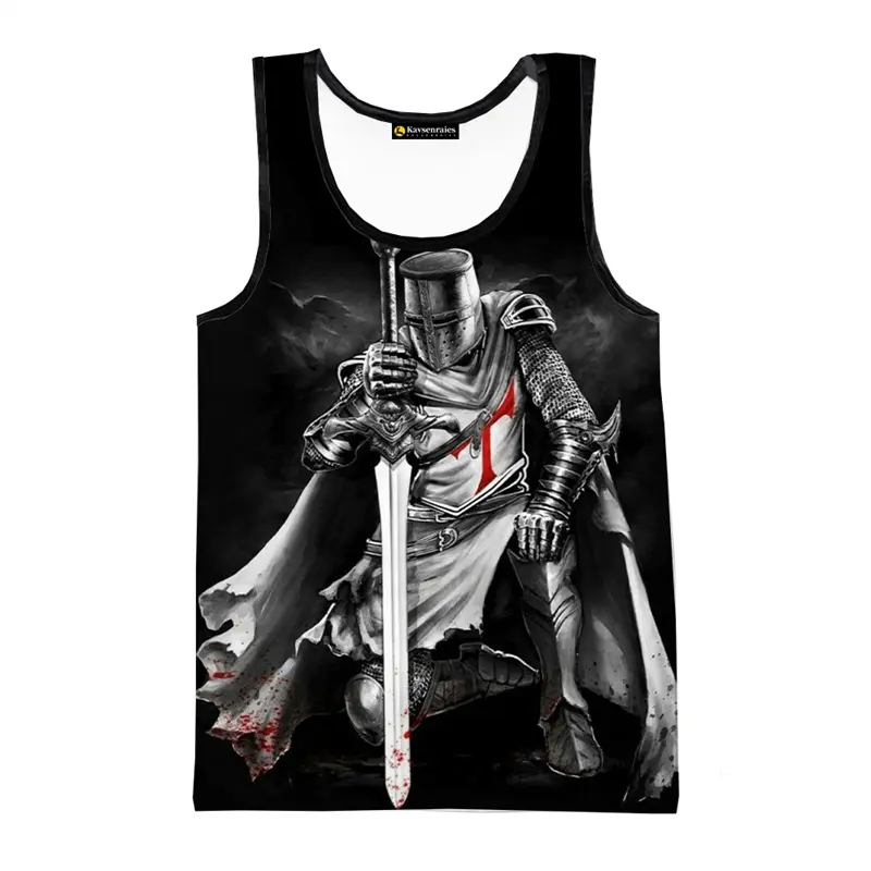 Knights Templar Graphic Tank Top Men's Summer Personality Streetwear 3D Print Vest Loose Breathable Harajuku Sport Casual Tees