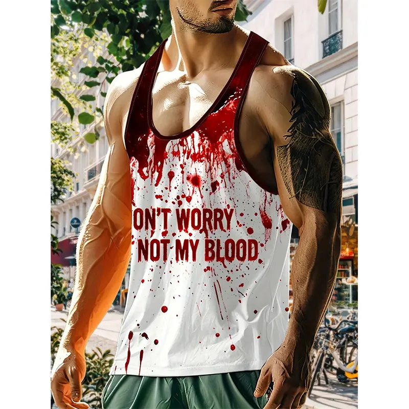 Horror Red Blood 3D Print Vest For Men Personality Harajuku Graphic Summer Sleeveless T-shirt Hip Hop Party Funny Tank Top