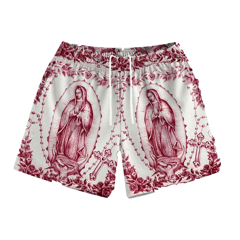 Our Lady Of Guadalupe Pattern Print Beach Shorts Men Women Summer Street Casual Breathable Rose Design Flowers Board Short New
