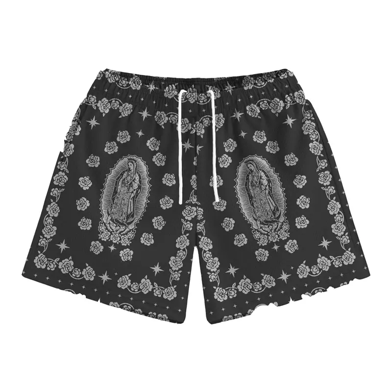 Our Lady Of Guadalupe Pattern Print Beach Shorts Men Women Summer Street Casual Breathable Rose Design Flowers Board Short New