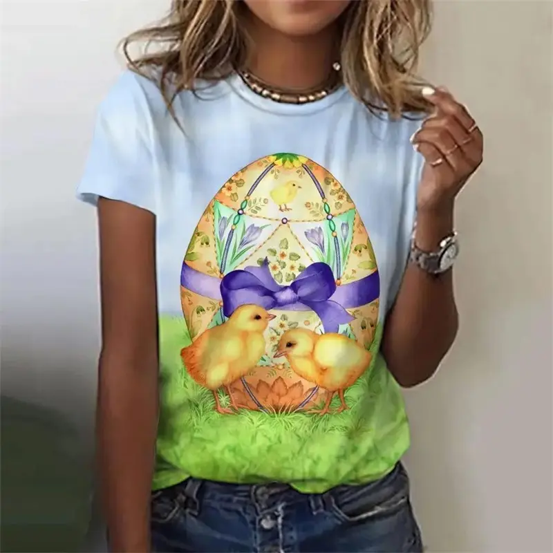 Cute Rabbit Easter T-shirt Women And Men Easter Egg Cartoon Graphic Funny T Shirts Children Round Neck Short Sleeve Summer Tee