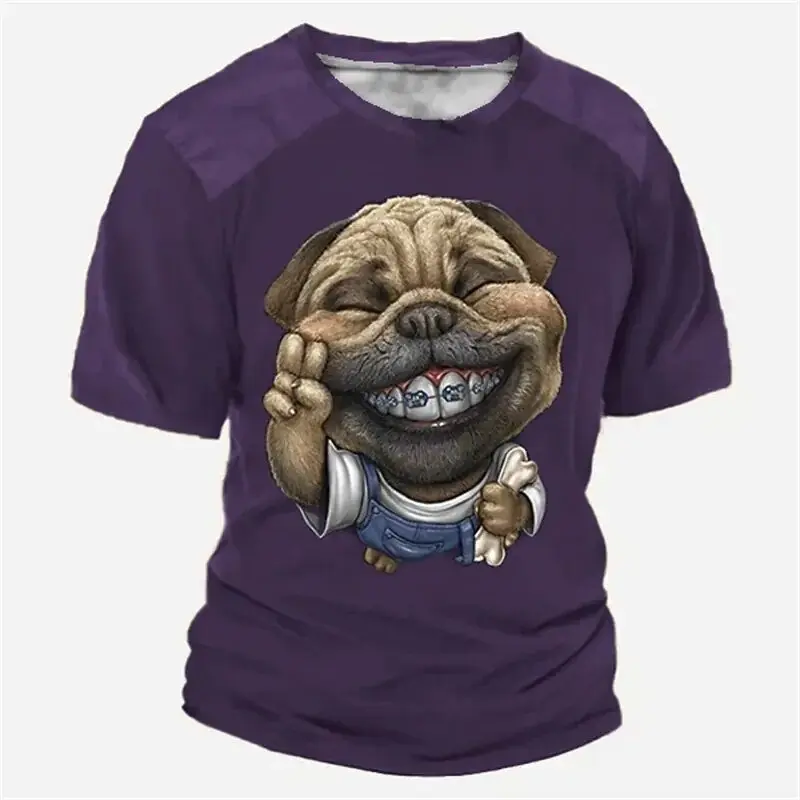 Funny Dog Print T-shirt Men's Clothing Cute Animal Retro Design Short Sleeve Men T Shirts Solid 2025 Summer Oversized Tee Shirt