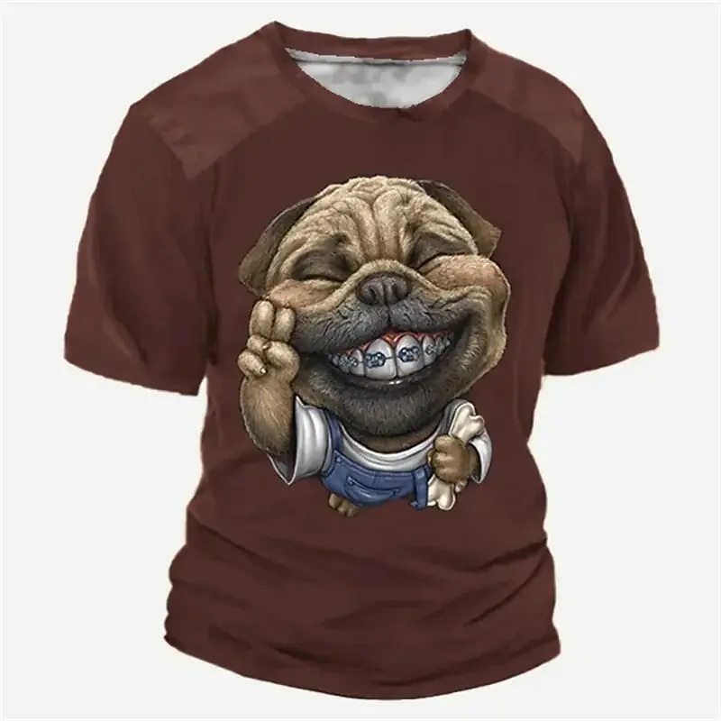 Funny Dog Print T-shirt Men's Clothing Cute Animal Retro Design Short Sleeve Men T Shirts Solid 2025 Summer Oversized Tee Shirt