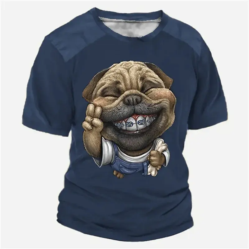 Funny Dog Print T-shirt Men's Clothing Cute Animal Retro Design Short Sleeve Men T Shirts Solid 2025 Summer Oversized Tee Shirt