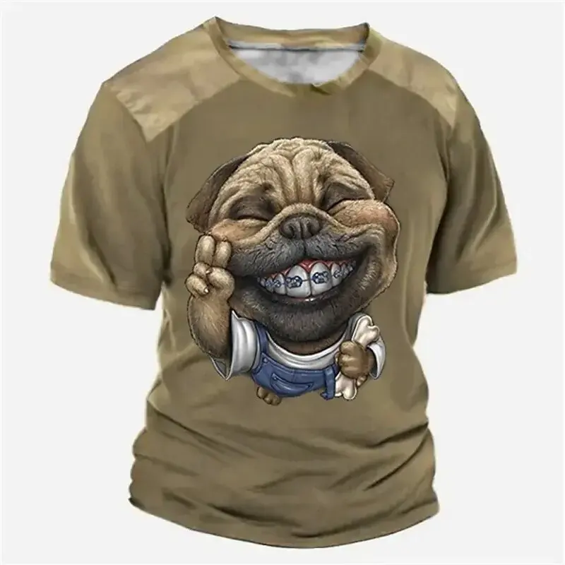 Funny Dog Print T-shirt Men's Clothing Cute Animal Retro Design Short Sleeve Men T Shirts Solid 2025 Summer Oversized Tee Shirt