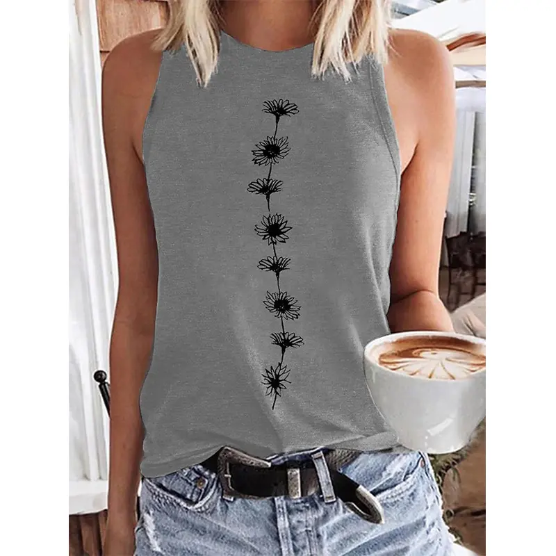 Summer Floral Daisy 3D Print Tank Tops Women Fashion Streetwear Oversized O-Neck Casual Vest Polyester Breathable Sleeveless