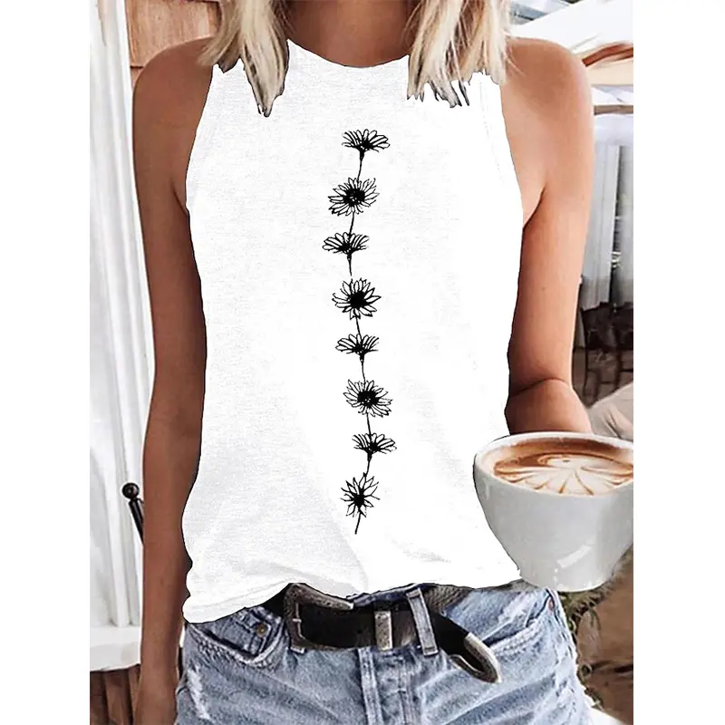 Summer Floral Daisy 3D Print Tank Tops Women Fashion Streetwear Oversized O-Neck Casual Vest Polyester Breathable Sleeveless