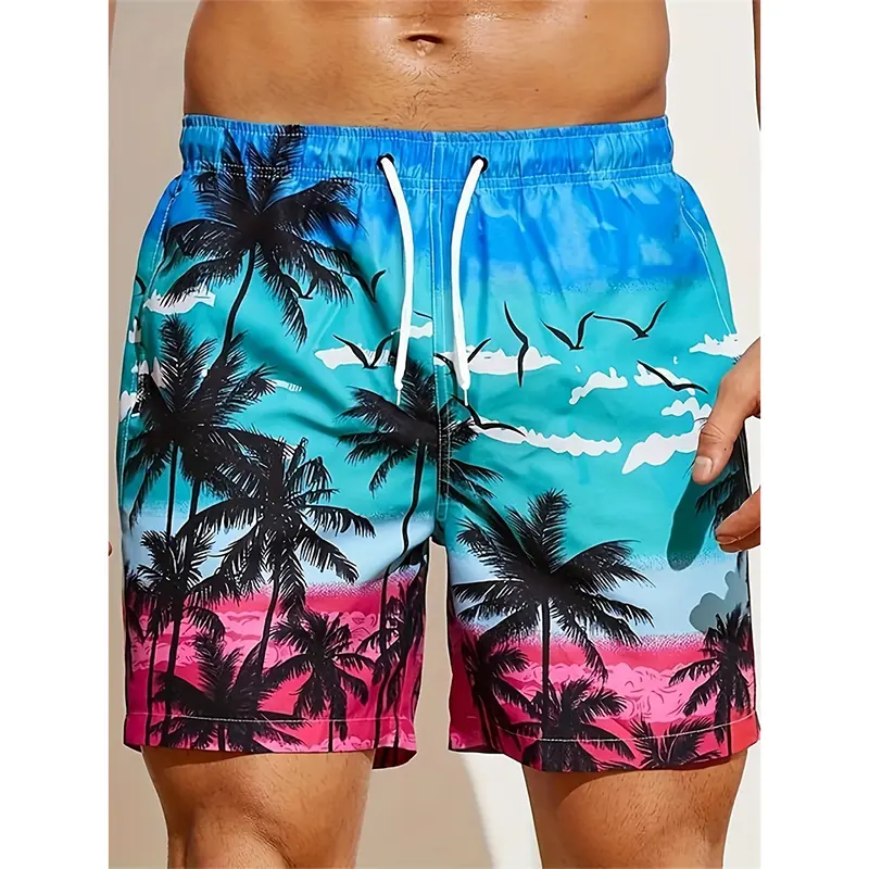 Gradient Palm Tree Print Design Men Board Shorts Colorful Pattern Tropical Plants Style Leisure Summer Beach Shorts Oversized