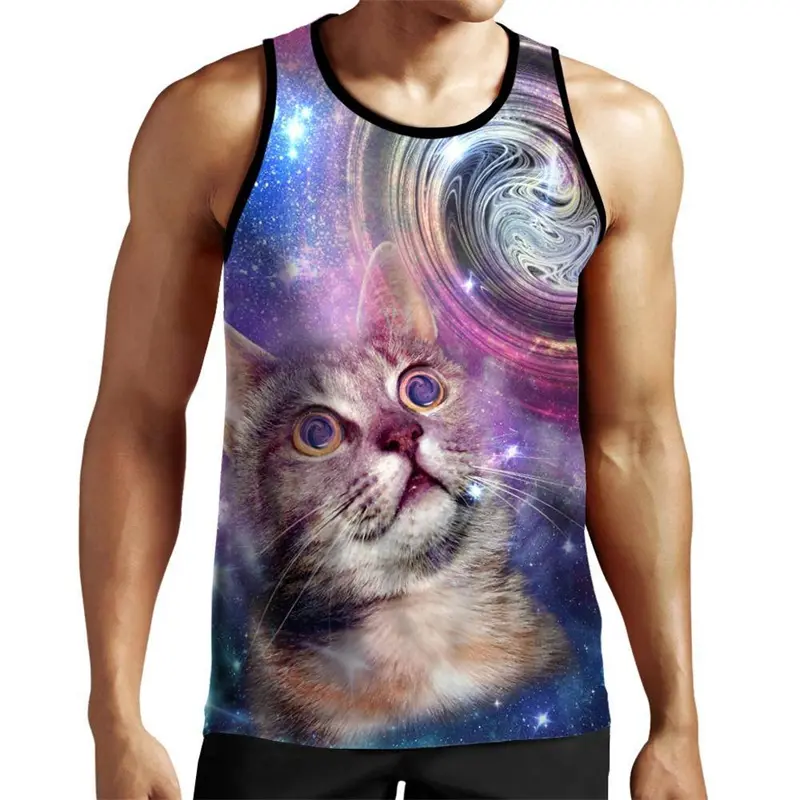 Fantasy Cat Funny Vest Men Clothes Cool Hip Hop Harajuku Street Sleeveless Shirt 2025 Summer Daily Casual Sport Man Tank Top y2k