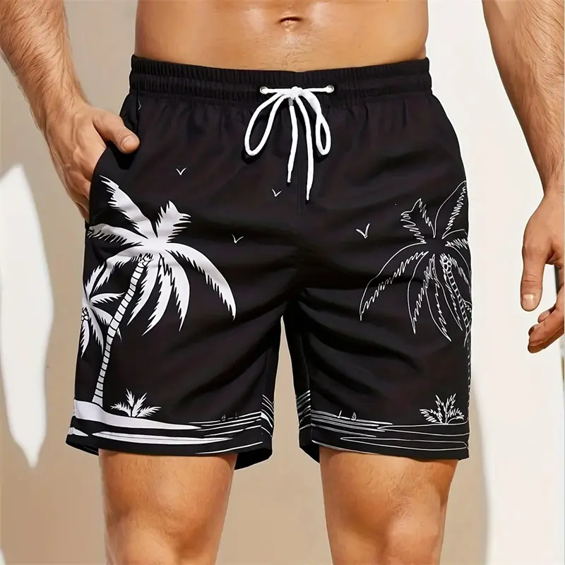 Gradient Palm Tree Print Design Men Board Shorts Colorful Pattern Tropical Plants Style Leisure Summer Beach Shorts Oversized