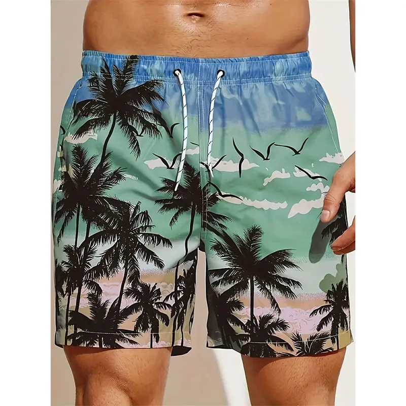 Gradient Palm Tree Print Design Men Board Shorts Colorful Pattern Tropical Plants Style Leisure Summer Beach Shorts Oversized