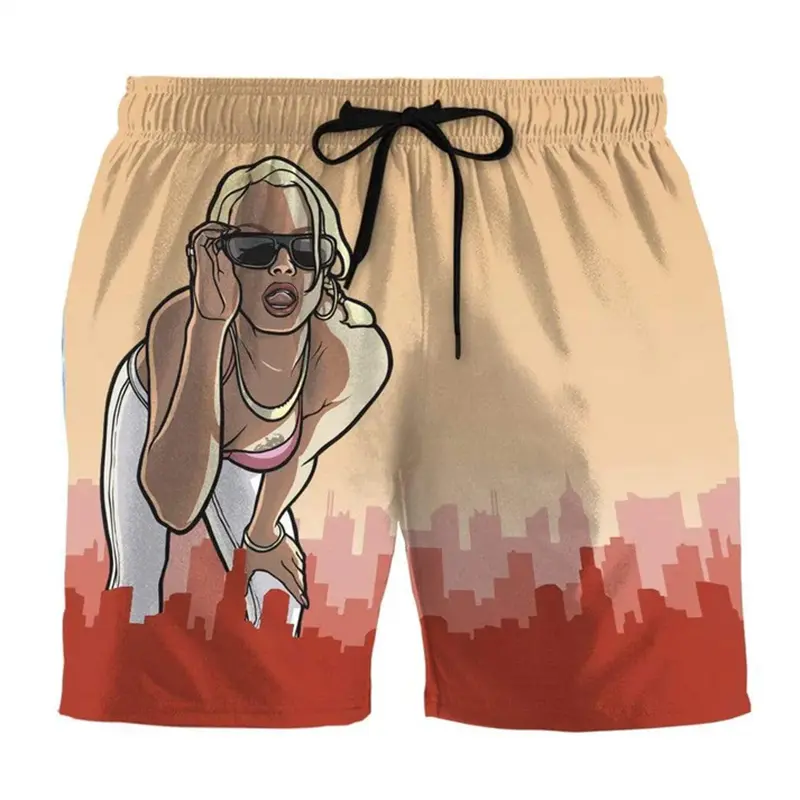 Game Funny Beach Short For Men Plaid Stripe Drawstring Hip Hop Street Board Shorts Children Gift Fashion Vintage Skull Short