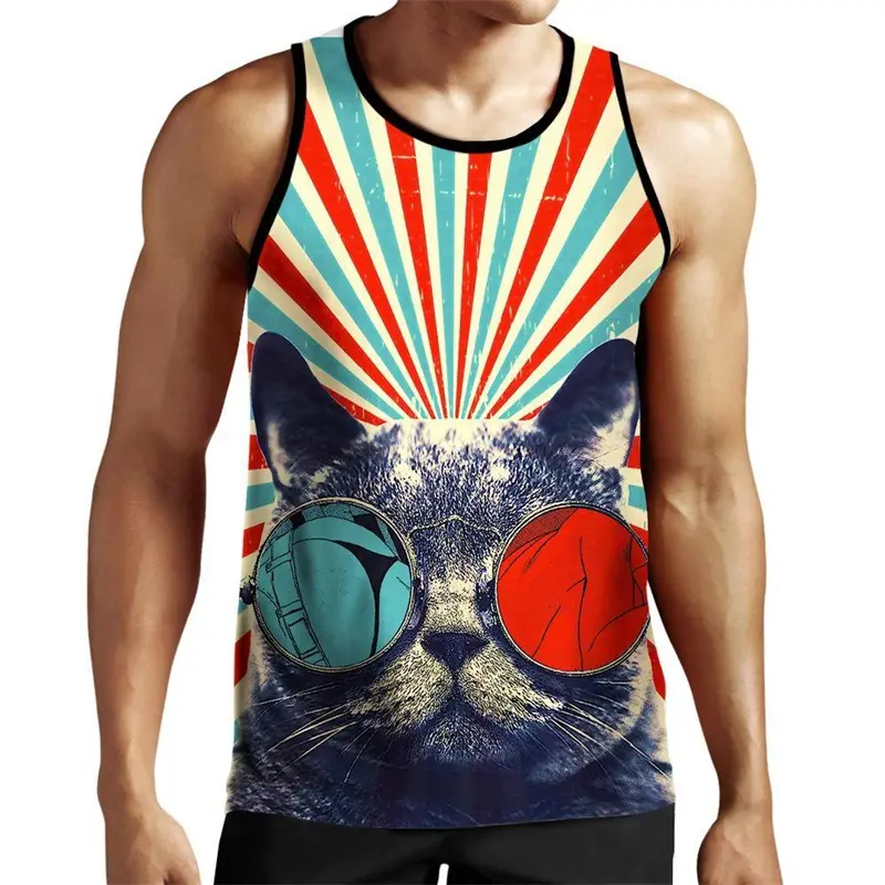 Fantasy Cat Funny Vest Men Clothes Cool Hip Hop Harajuku Street Sleeveless Shirt 2025 Summer Daily Casual Sport Man Tank Top y2k