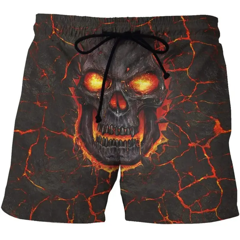 Game Funny Beach Short For Men Plaid Stripe Drawstring Hip Hop Street Board Shorts Children Gift Fashion Vintage Skull Short