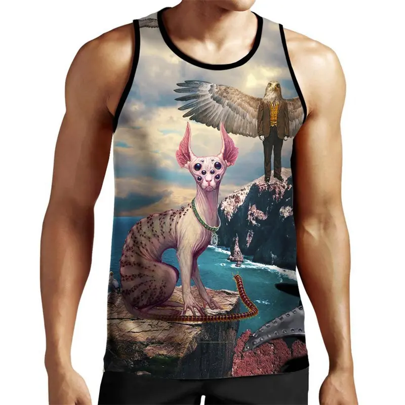 Fantasy Cat Funny Vest Men Clothes Cool Hip Hop Harajuku Street Sleeveless Shirt 2025 Summer Daily Casual Sport Man Tank Top y2k