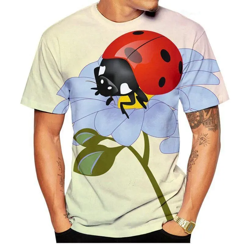 Cartoon Ladybug Funny Men T-shirt Children Casual Cute Round Neck T-shirts Full Print Insect Graphic 2025 Summer Fashion Man Tee
