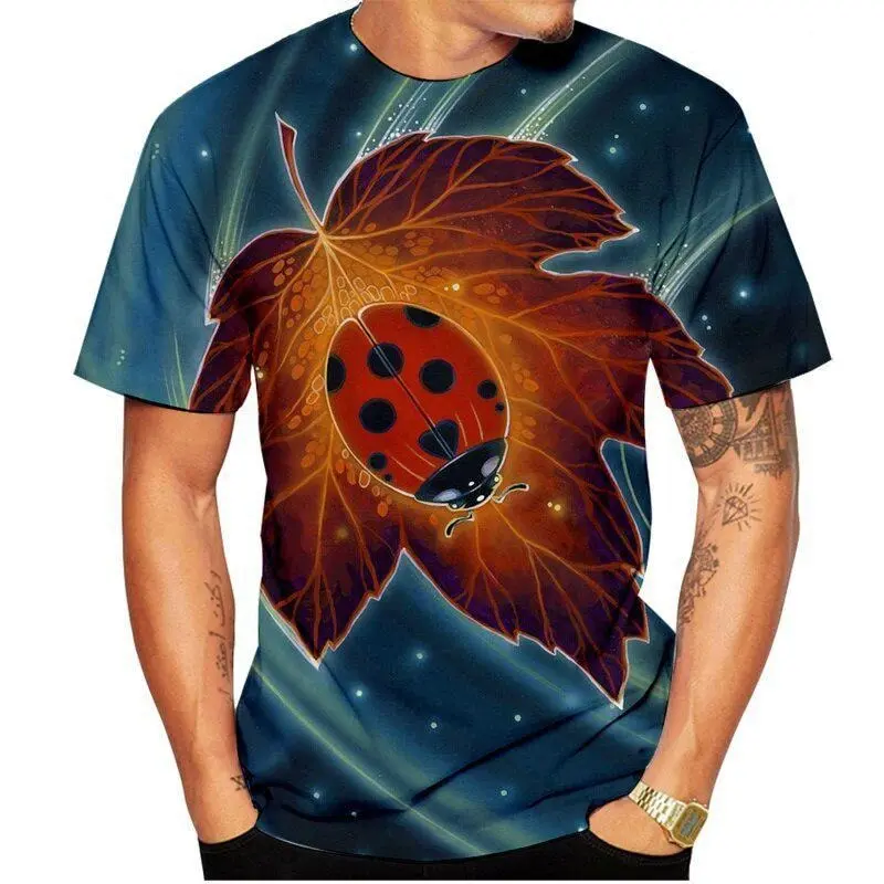 Cartoon Ladybug Funny Men T-shirt Children Casual Cute Round Neck T-shirts Full Print Insect Graphic 2025 Summer Fashion Man Tee