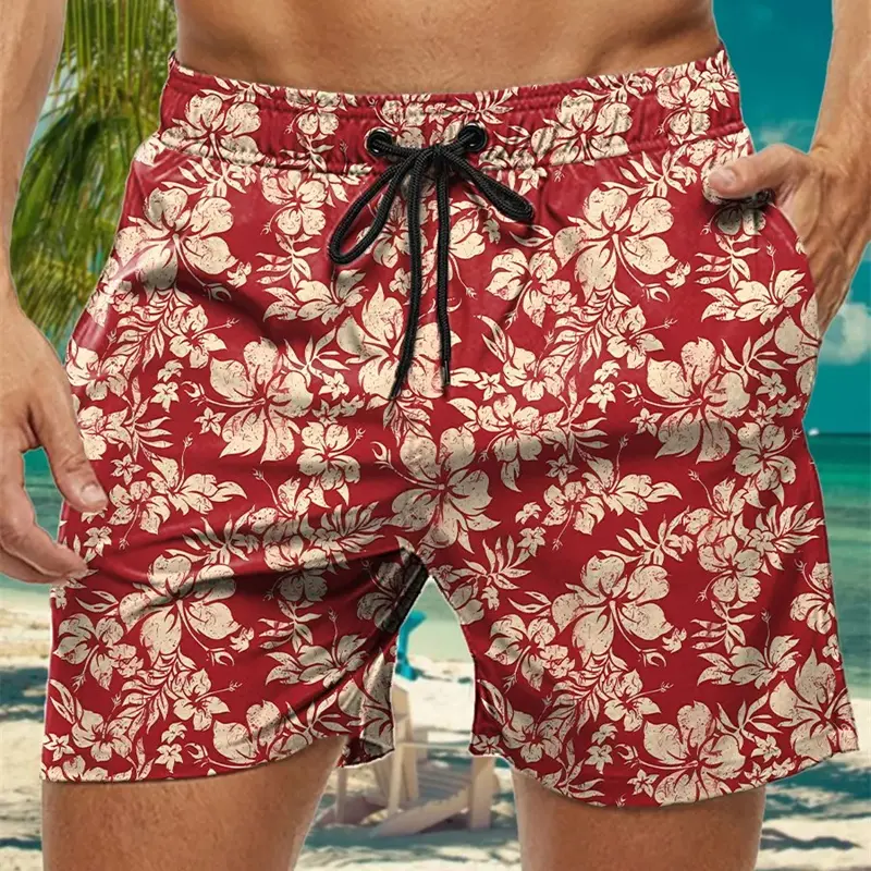 Summer Vacation Style Men Beach Short 3D Print Vintage Flower Pattern Leisure Sport Swim Trunks Loose Quick Dry Mens Board Short