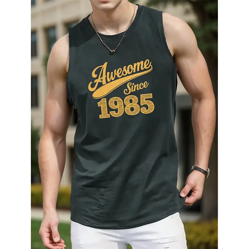 Awesome Since 1985 Funny Text Men's Breathable Loose Tank Top Quick Dry Sleeveless Sports Vest For Gym Summer Wear Leisure Style