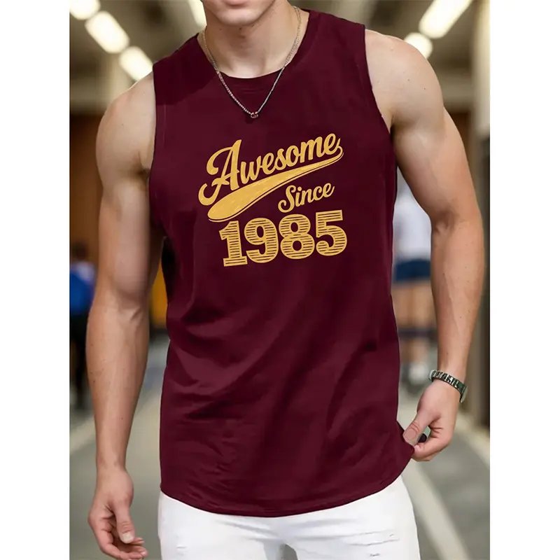 Awesome Since 1985 Funny Text Men's Breathable Loose Tank Top Quick Dry Sleeveless Sports Vest For Gym Summer Wear Leisure Style
