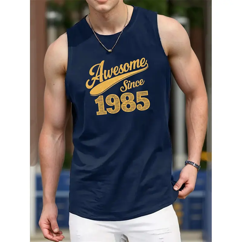 Awesome Since 1985 Funny Text Men's Breathable Loose Tank Top Quick Dry Sleeveless Sports Vest For Gym Summer Wear Leisure Style