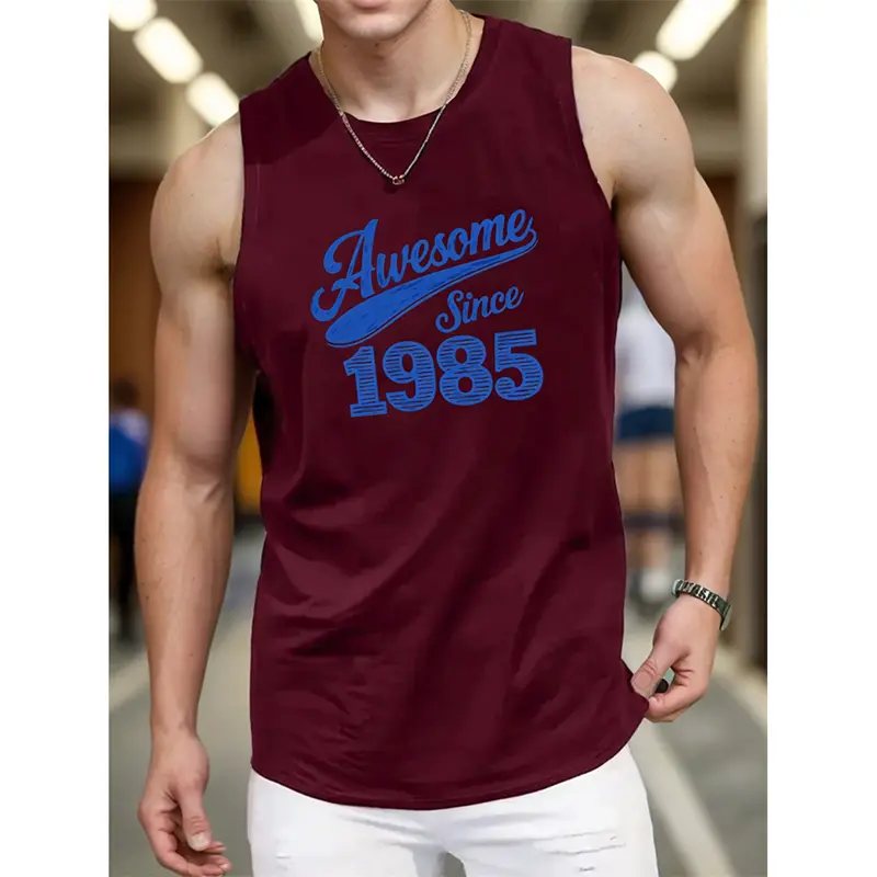 Awesome Since 1985 Funny Text Men's Breathable Loose Tank Top Quick Dry Sleeveless Sports Vest For Gym Summer Wear Leisure Style