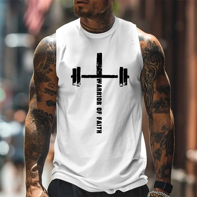 Men's Dumbbell Vest Top Quick Dry Crew Neck Sleeveless T Shirt 3D Print Cross Graphic Sports Fashion Daily Gym Tank Tops Summer