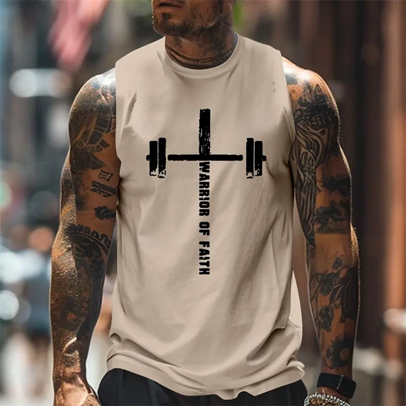 Men's Dumbbell Vest Top Quick Dry Crew Neck Sleeveless T Shirt 3D Print Cross Graphic Sports Fashion Daily Gym Tank Tops Summer