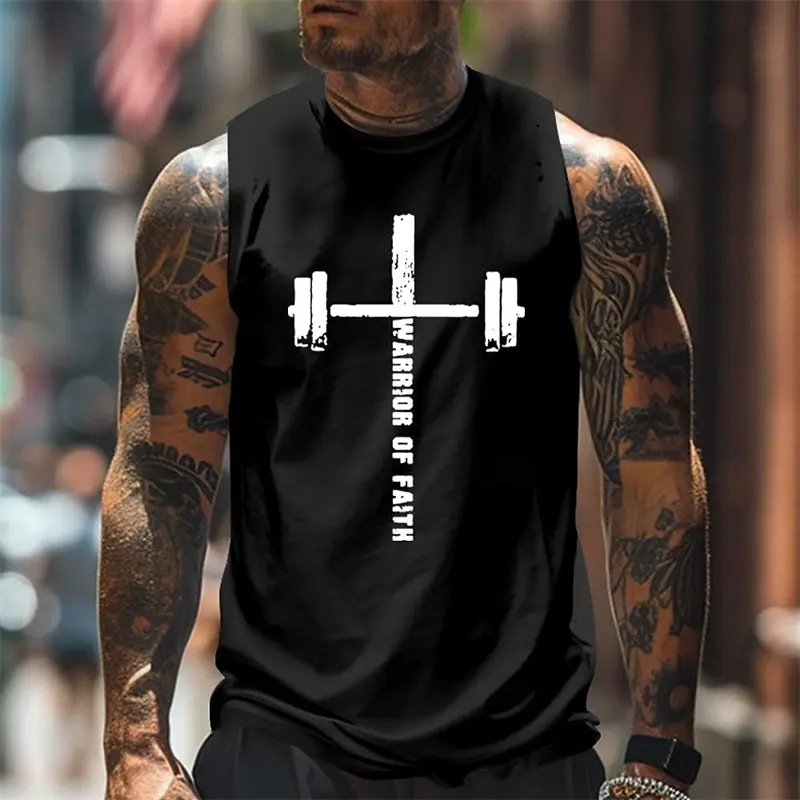Men's Dumbbell Vest Top Quick Dry Crew Neck Sleeveless T Shirt 3D Print Cross Graphic Sports Fashion Daily Gym Tank Tops Summer
