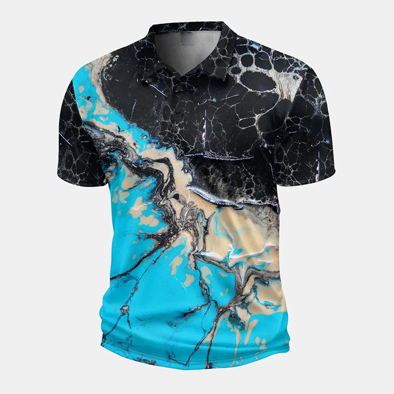Cool Geometric Shapes Classic Polo Shirt Men's Fashion Clothing Lapel Button Shirts 3D Printed Colorful Electronic Street Top