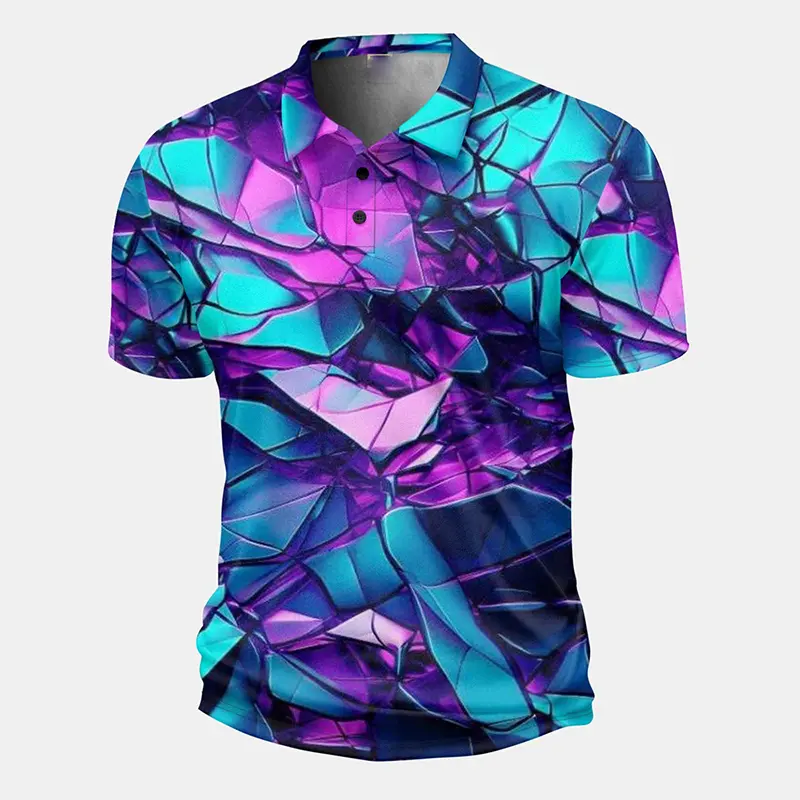 Cool Geometric Shapes Classic Polo Shirt Men's Fashion Clothing Lapel Button Shirts 3D Printed Colorful Electronic Street Top
