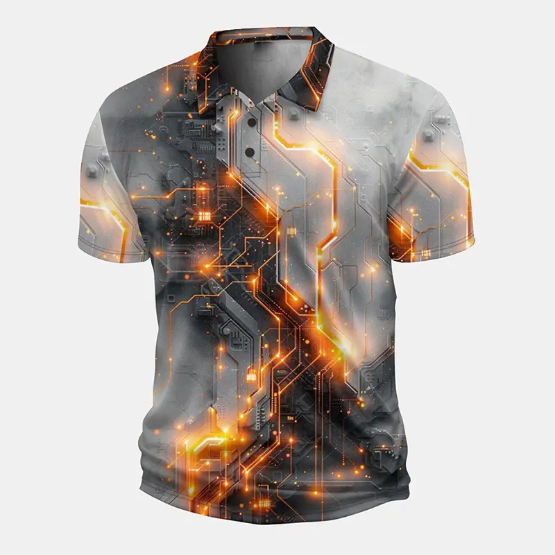 Cool Geometric Shapes Classic Polo Shirt Men's Fashion Clothing Lapel Button Shirts 3D Printed Colorful Electronic Street Top