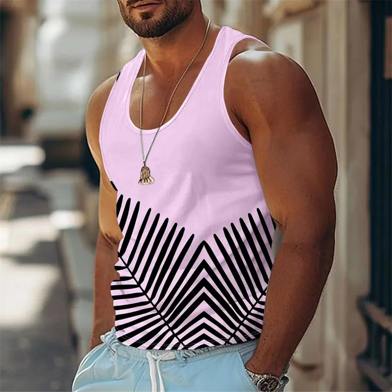 Retro Tropical Plants Casual Basketball Vest For Men Summer Casual Fashion 3D Printed Leaves Breathable Tank Top Beach Vacation