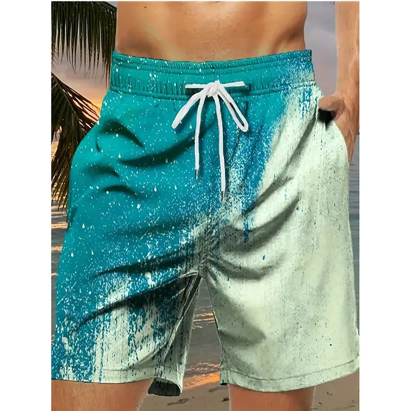 Gradient Painting Palette Print Beach Short For Men Surf Sport Outdoor Leisure Quick Dry Swim Trunks Vacation Leisure Art Style