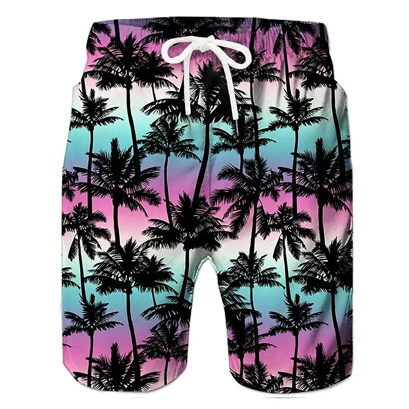 Tropical Hawaiian Style Palm Trees Swim Trunks Men's Clothing 3D Print Casual Streetwear Fashion Loose Breathable Beach Shorts