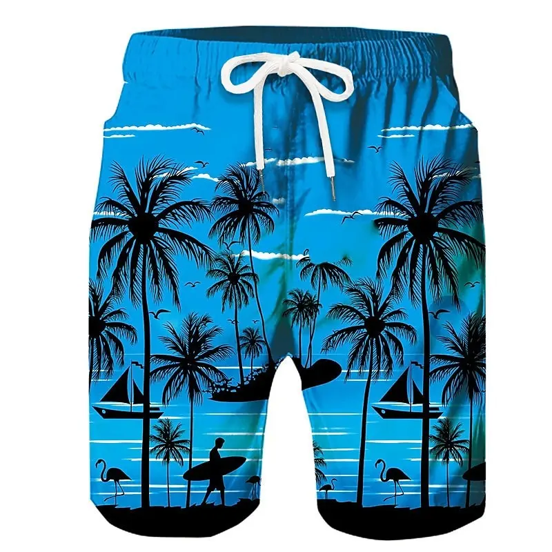 Tropical Hawaiian Style Palm Trees Swim Trunks Men's Clothing 3D Print Casual Streetwear Fashion Loose Breathable Beach Shorts