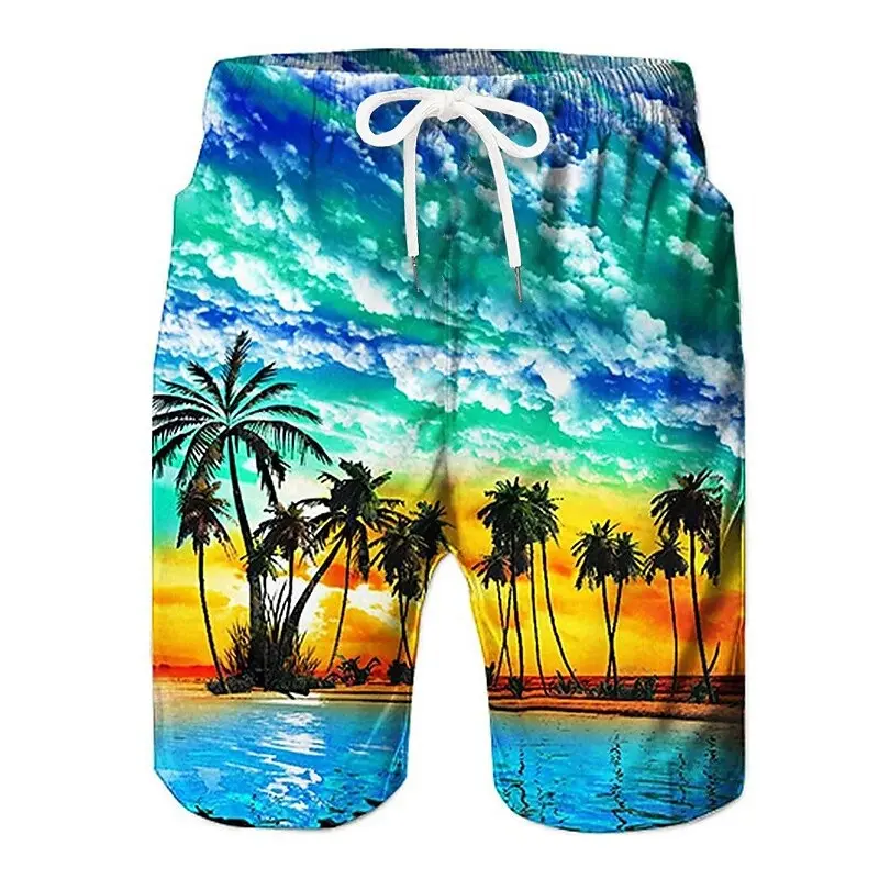 Tropical Hawaiian Style Palm Trees Swim Trunks Men's Clothing 3D Print Casual Streetwear Fashion Loose Breathable Beach Shorts