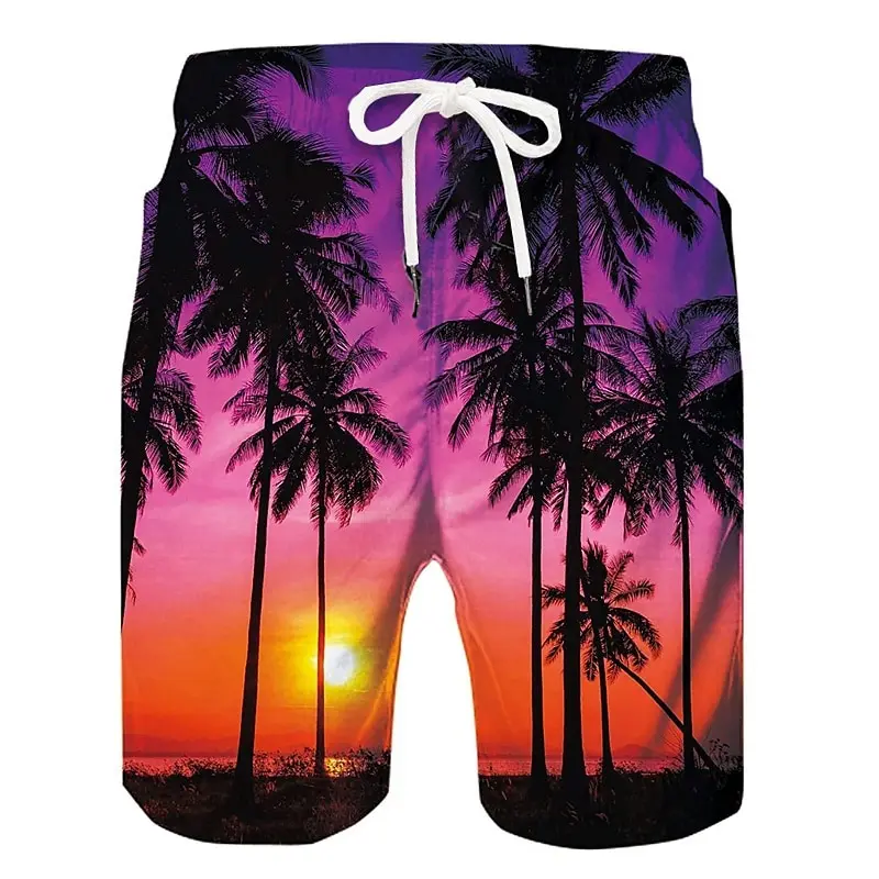 Tropical Hawaiian Style Palm Trees Swim Trunks Men's Clothing 3D Print Casual Streetwear Fashion Loose Breathable Beach Shorts