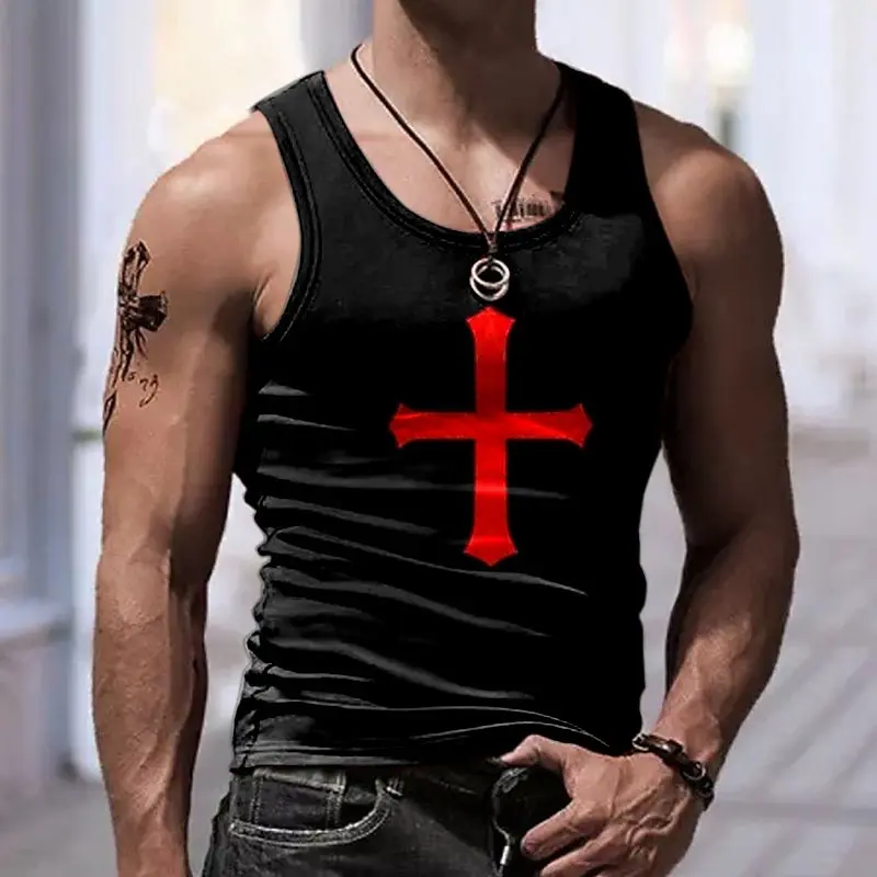 Jesus Cross Graphic Black Tank Top For Men Harajuku Streetwear Loose Fitness Sleeveless Shirts Summer Breathable Quick Dry Vest