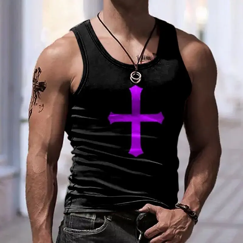 Jesus Cross Graphic Black Tank Top For Men Harajuku Streetwear Loose Fitness Sleeveless Shirts Summer Breathable Quick Dry Vest