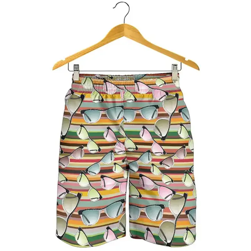 Funny Full Print Hawaii Shorts Men Colorful Glasses Pattern Casual Daily Drawstring Board Short 2025 Summer Trend New Trunk