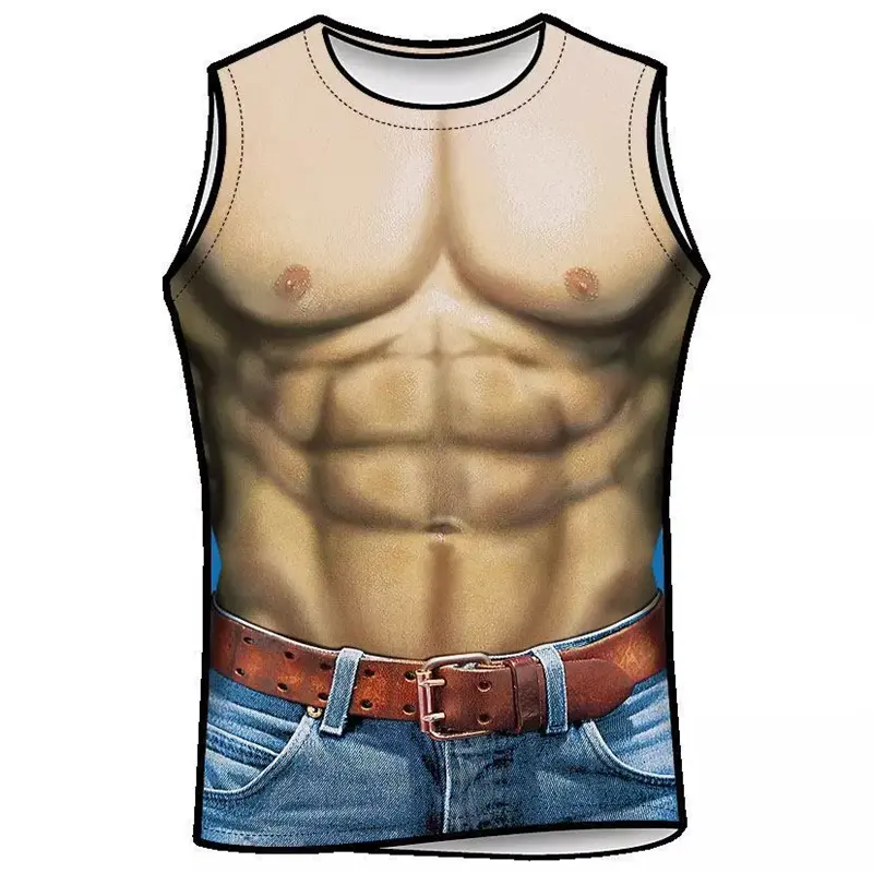 Sexy Body Funny Print Vest Men Clothes Fake Muscle Graphic Humour Sleeveless Shirts Summer Role Playing Harajuku Trend Tank Top