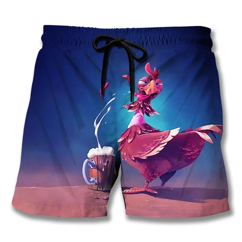 Gradient Funny Chicken Beach Short Summer Beer Festival Personality Streetwear Board Shorts Hip Hop Personality Trend Swim Trunk