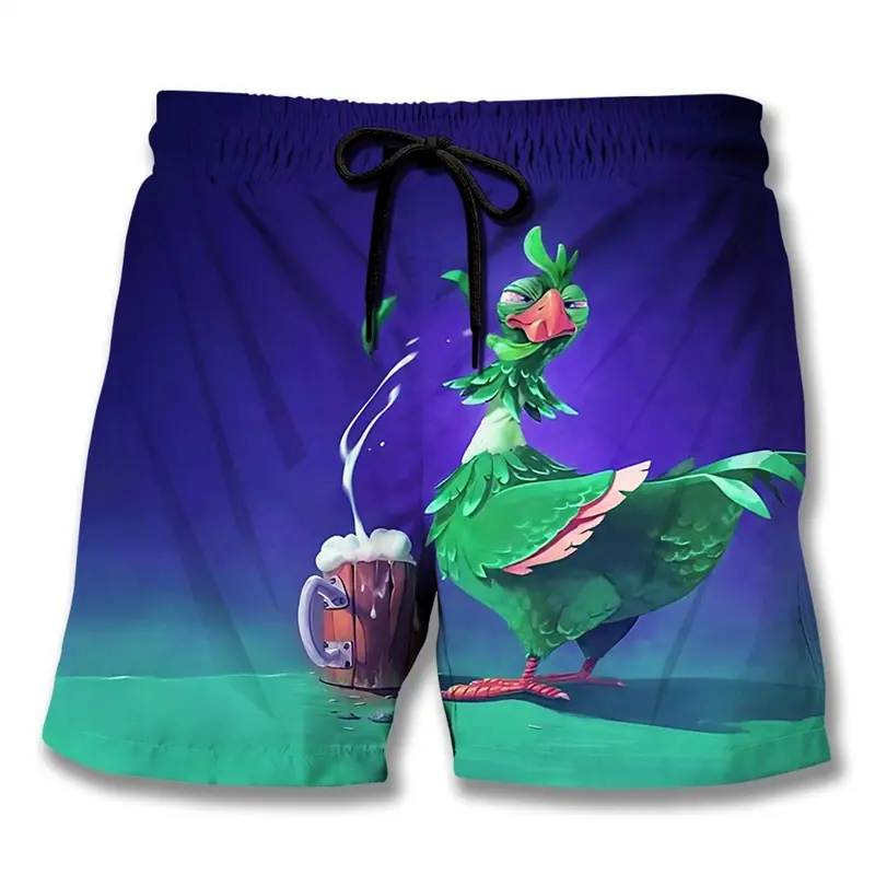 Gradient Funny Chicken Beach Short Summer Beer Festival Personality Streetwear Board Shorts Hip Hop Personality Trend Swim Trunk